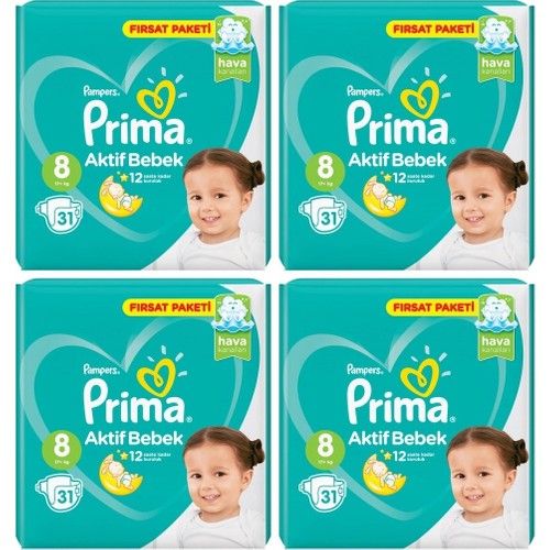 Prima  17+ kg  8 Numara 31 x 4 = 124’lü  Bebek Bezi Paketi