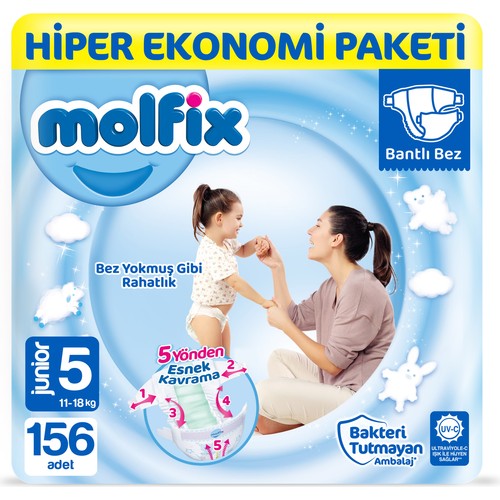 Molfix Bebek Bezi 5 Beden Junior Hiper Ekonomi Paketi 156 Adet