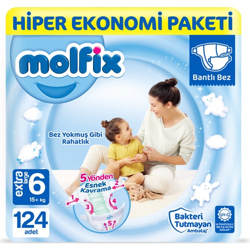 Molfix Bebek Bezi 6 Beden Extra Large Hiper Ekonomi Paketi 124 Adet