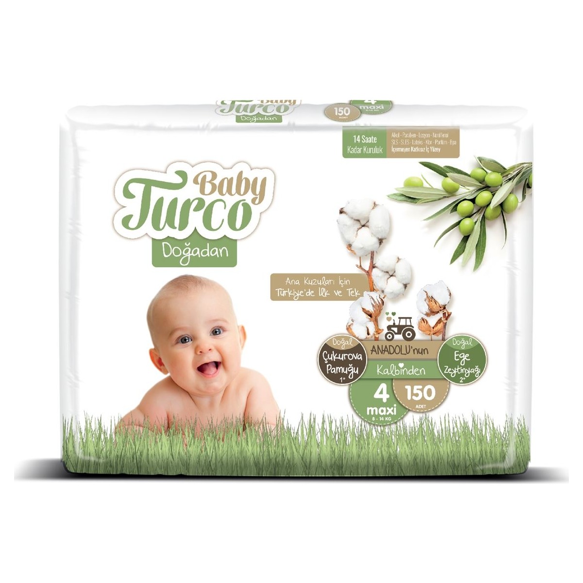 Baby Turco Doğadan Bebek Bezi 4 Numara Maxi 150’li