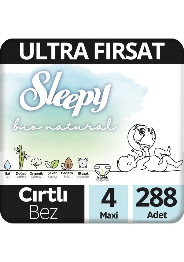 Sleepy Bio Natural Bebek Bezi 4 Numara Maxi 288 ’li