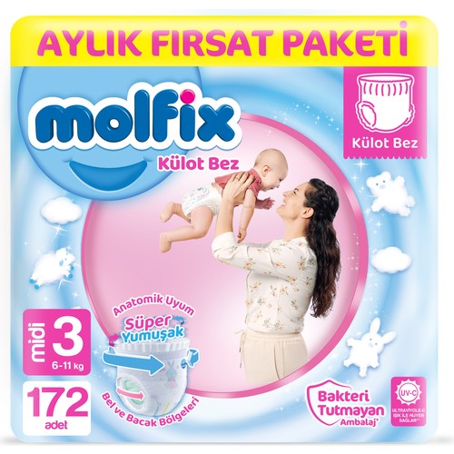 Molfix Külot Bez 3 Beden Midi Aylık Fırsat Paketi 172 adet