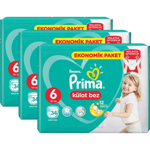 Prima Pants Külot Bebek Bezi 6 Beden Ekstra Large Aylık Fırsat Paketi 102 Adet