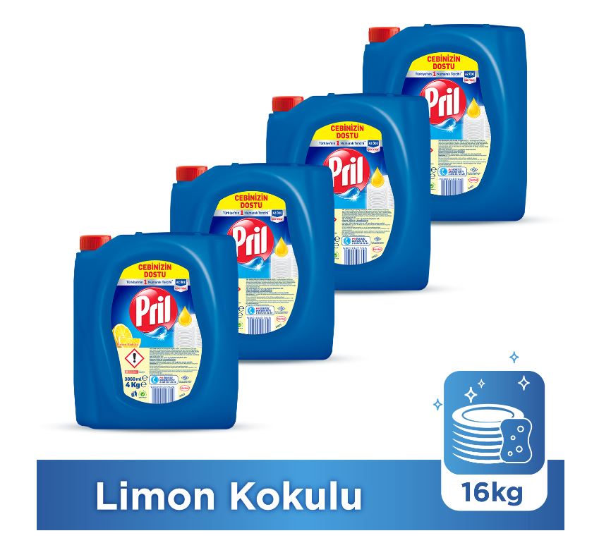 Pril Sıvı Bulaşık Deterjanı 3 ’lü Güç Limon 4 Lt x 4 Adet