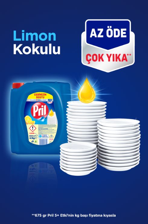 Pril Sıvı Bulaşık Deterjanı 3 ’lü Güç Limon 4 Lt x 4 Adet