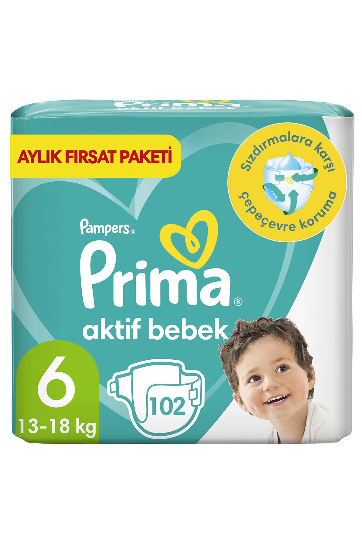 Prima Aktif Bebek Aylık Fırsat Paketi 6 Beden 13-18 Kg 102 Adet