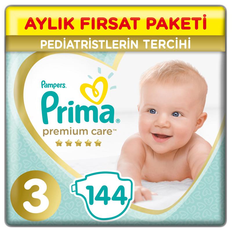 Prima Bebek Bezi Premium Care 3 Beden Midi Aylık Paket 144 Adet