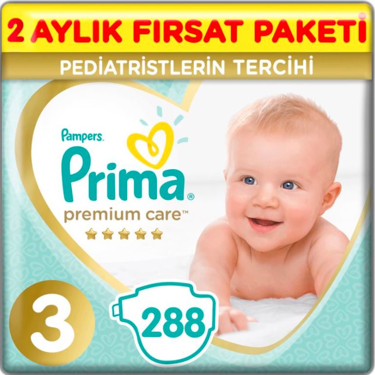 Prima Bebek Bezi Premium Care Aylık Paket Midi 3 Beden 144’lü X 2