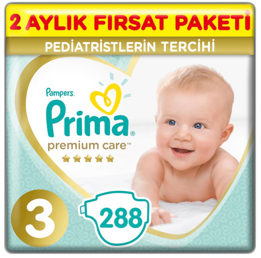 Prima Bebek Bezi Premium Care Aylık Paket Midi 3 Beden 144’lü X 2