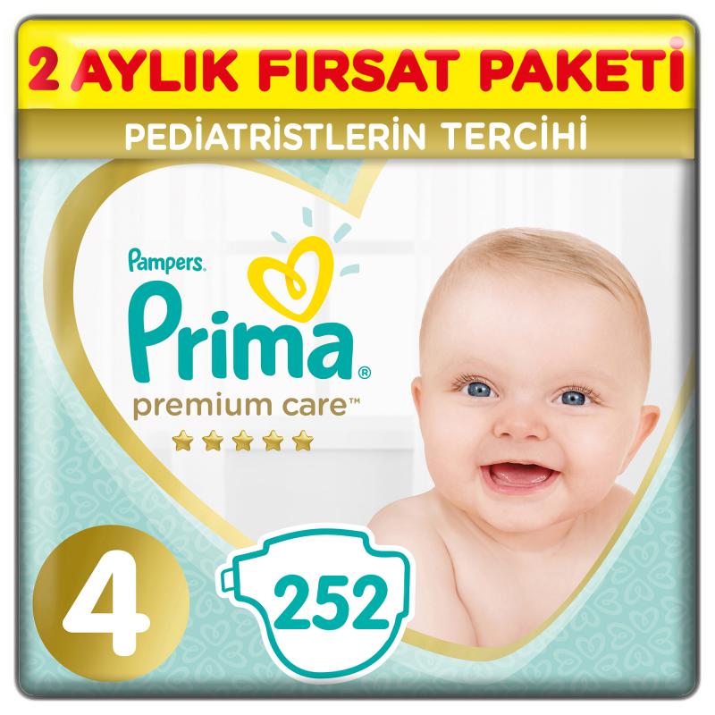 Prima Bebek Bezi Premium Care Aylık Paket Maxi 4 Beden 126’lı X 2