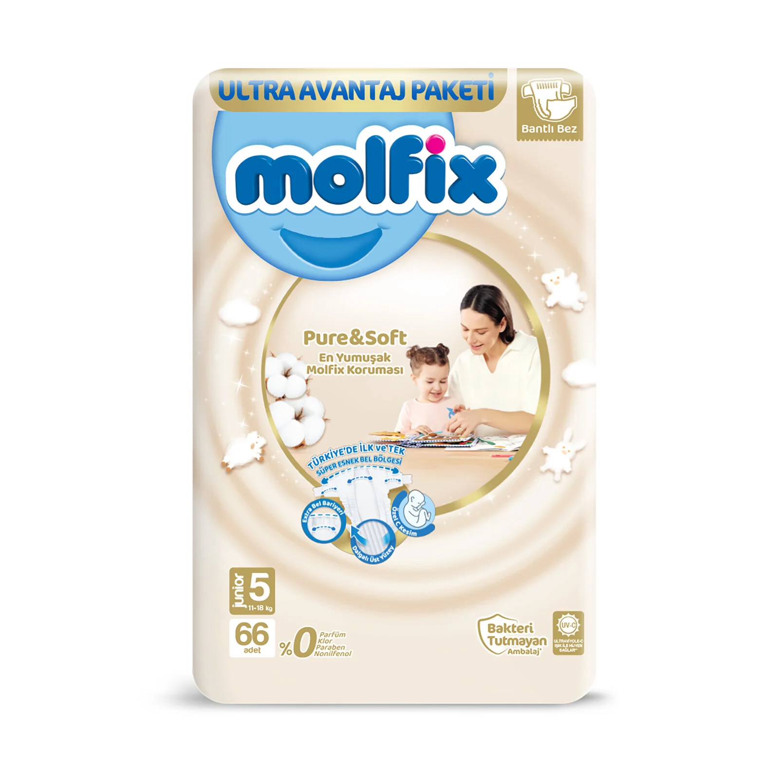 Molfix Pure Soft 5 Beden Junior 66’lı Bebek Bezi