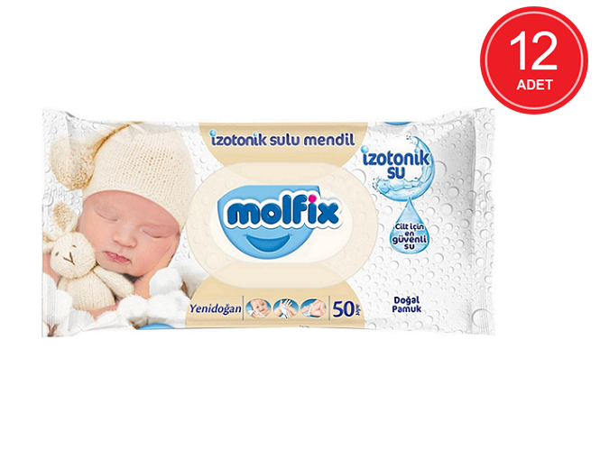 Molfix Yenidoğan Islak Pamuk Mendil 50’li 12 Paket 600 Yaprak