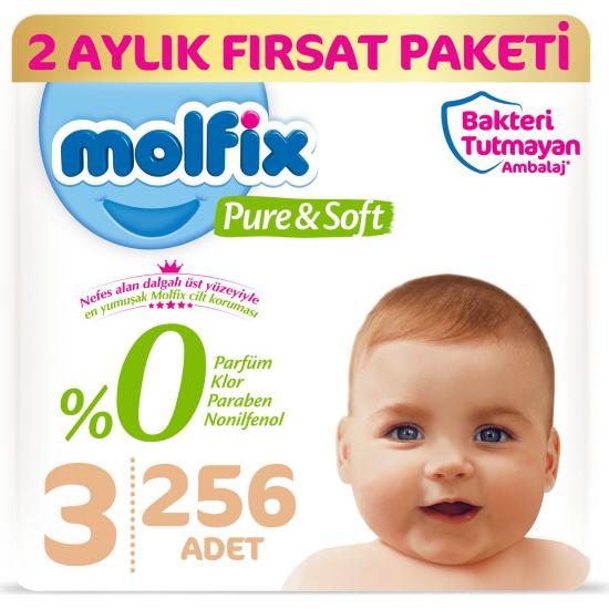 Molfix Pure&Soft 3 Beden Midi 2 Aylık Fırsat Paketi 256 Adet