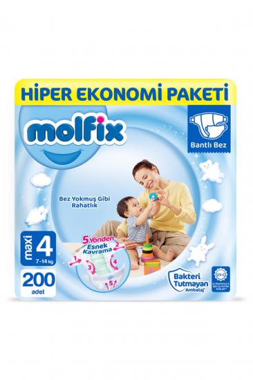 Molfix Bebek Bezi 4 Beden Maxi Hiper Ekonomi Paketi 200 Adet