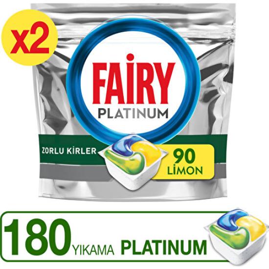 Fairy Platinum Bulaşık Makinesi Deterjanı Tableti / Kapsülü Limon Kokulu 180 Yıkama (90x2)