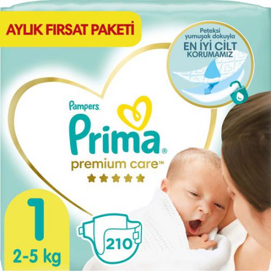 Prima Bebek Bezi Premium Care 1 Numara 210 Adet Aylık Fırsat Paket