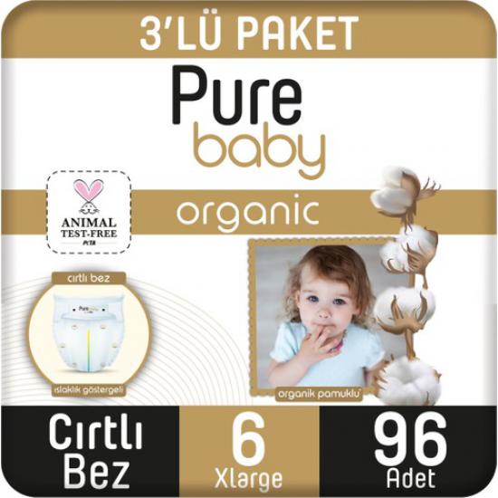 Pure Baby Organik Pamuklu Cırtlı Bez 3’lü Paket 6 Numara Xlarge 96 Adet