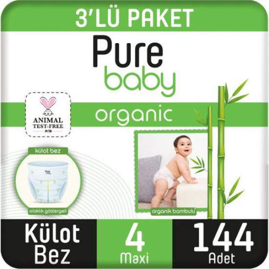 Pure Baby Organik Bambu Özlü Külot Bez 3’lü Paket 4 Numara Maxi 144 Adet