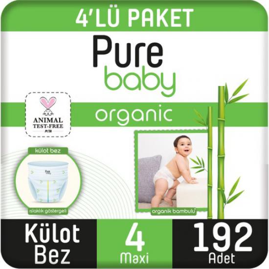 Pure Baby Organik Bambu Özlü Külot Bez 4’lü Paket 4 Numara Maxi 192 Adet