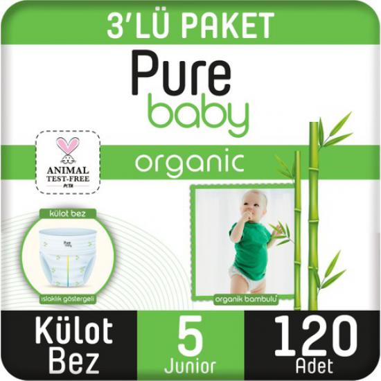 Pure Baby Organik Bambu Özlü Külot Bez 3’lü Paket 5 Numara Junior 120 Adet