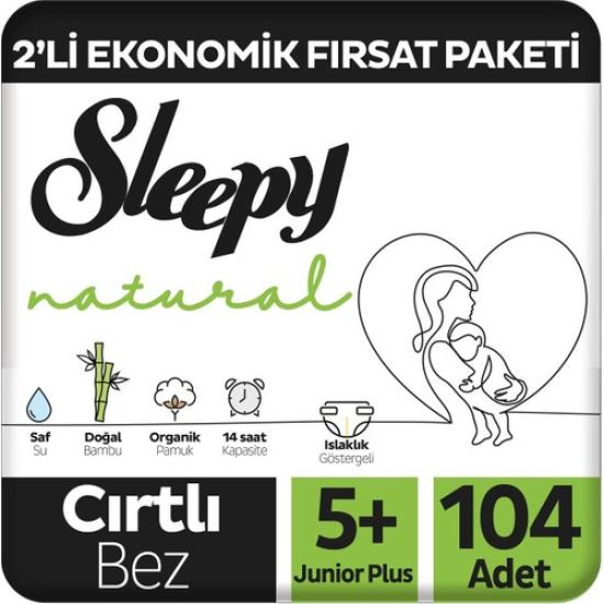 Sleepy Natural 2’li Ekonomik Fırsat Paketi Bebek Bezi 5+ Numara Junior Plus 104 Adet