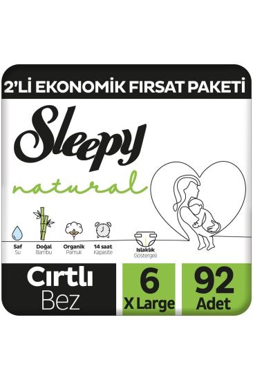 Sleepy Natural 2’li Ekonomik Fırsat Paketi Bebek Bezi 6 Numara Xlarge 92 Adet