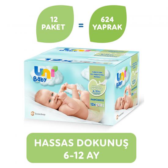 Uni Baby Hassas Dokunuş Islak Mendil 12’li 52x12 Yaprak
