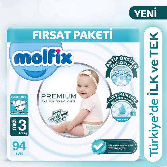 Molfix Premium Ultra Fırsat Paketi 3 Beden 94 Adet
