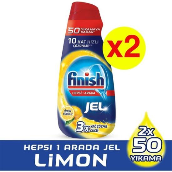 Finish Hepsi Bir Arada 2X1000   ml Konsantre Jel ’limon Bulaşık Makinesi Deterjanı