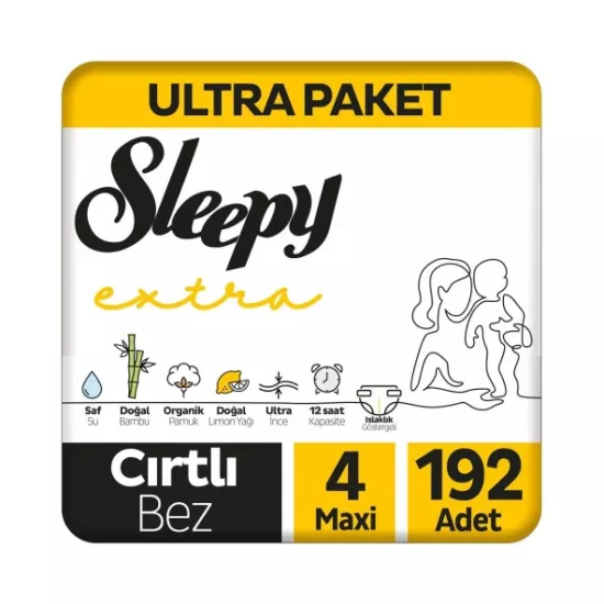Sleepy Extra Günlük Aktivite Bezi 4 Numara Maxi 192 Adet 7-14 kg