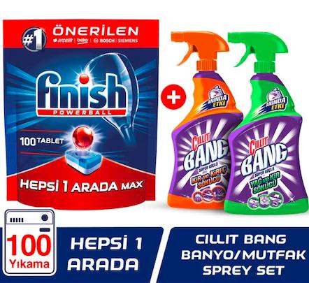 Finish HBA Tablet 100lü+Cillit Bang Banyo ve Mutfak Sprey