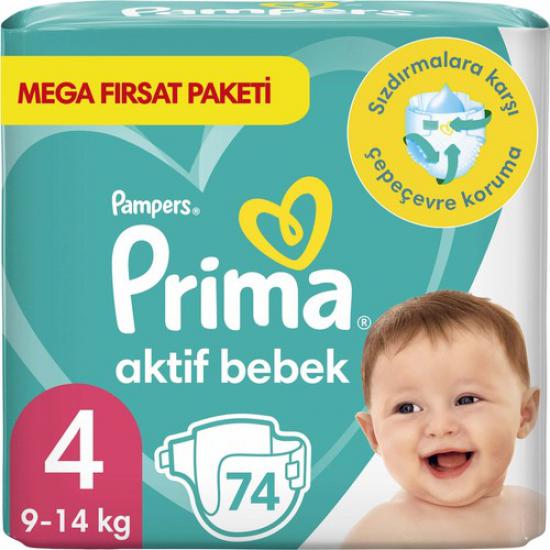 Prima Bebek Bezi Aktif Bebek Mega Fırsat Paketi 4 Beden 74’lü
