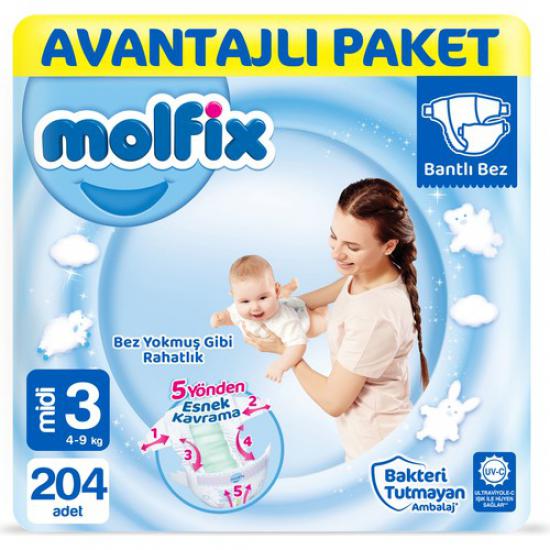 Molfix Bebek Bezi Avantajlı Paket Midi 3 Numara 204 Adet