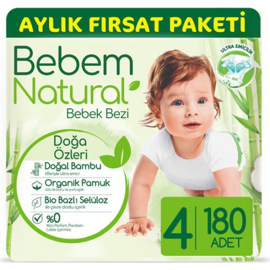 Bebem Natural Bebek Bezi 4 Beden Maxi Aylık Fırsat Paketi 180 Adet