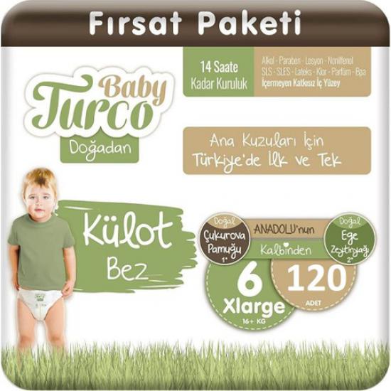 Baby Turco Doğadan Külot Bez 6 Numara Xlarge 120 Adet 16+Kg