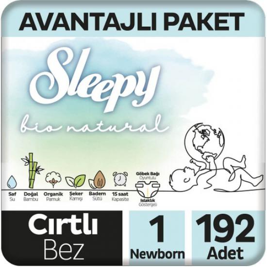 Sleepy Bio Natural Avantajlı Paket Bebek Bezi 1 Numara Newborn 192 Adet