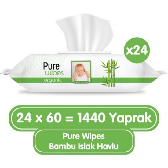 Pure Baby Organik Bambu Özlü Islak Havlu 24×60 (1440 Yaprak)