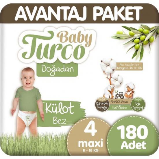 Baby Turco Doğadan Avantaj Paket Külot Bez 8-18 kg 4 Beden 180’li