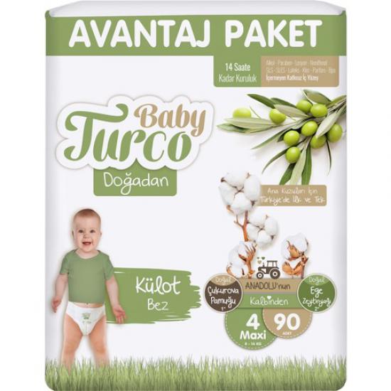 Baby Turco Külot Bebek Bezi Doğadan Beden:4 (8-14KG) Maxi 90 Adet Avantaj Paketi