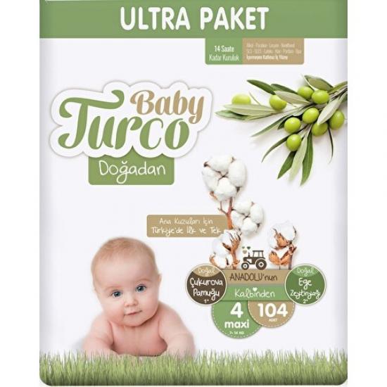 Baby Turco Doğadan Ultra Fırsat Bebek Bezi 4 No Maxi 104’LÜ