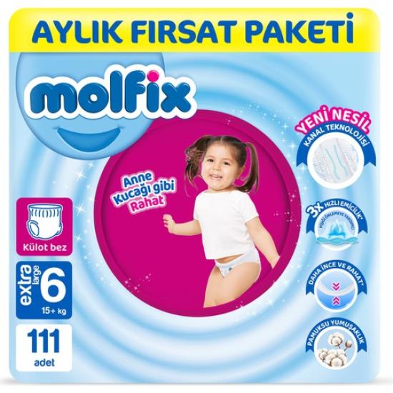 Molfix Pants KANALLI Bebek Bezi 6 Beden E.Large Aylık Fırsat Paketi 111 Adet