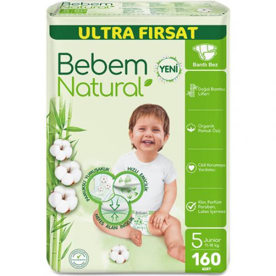 Bebem Natural Bebek Bezi Ultra Fırsat Paketi Maxi 5 Numara 160 Adet (80 x 2 Paket)