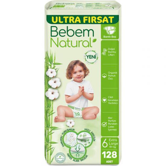 Bebem Natural Bebek Bezi Ultra Fırsat Paketi Maxi 6 Numara 128 Adet (64 x 2 Paket)