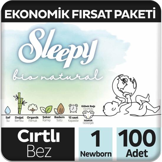 Sleepy Bio Natural Ekonomik Fırsat Paketi Bebek Bezi 1 Numara Newborn 100 Adet