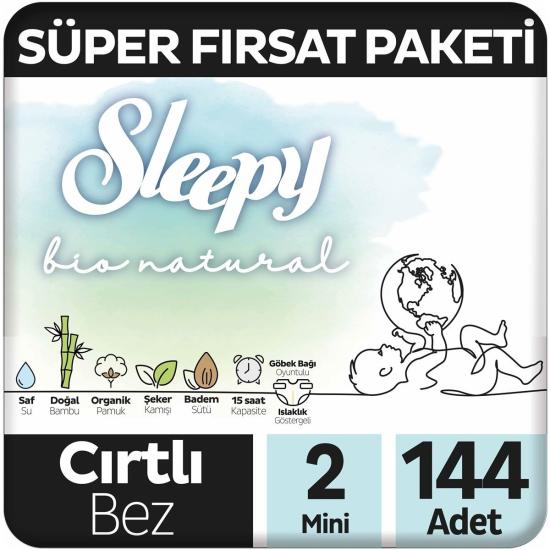 Sleepy Bio Natural Süper Fırsat Paketi Bebek Bezi 2 Numara Mini 144 Adet