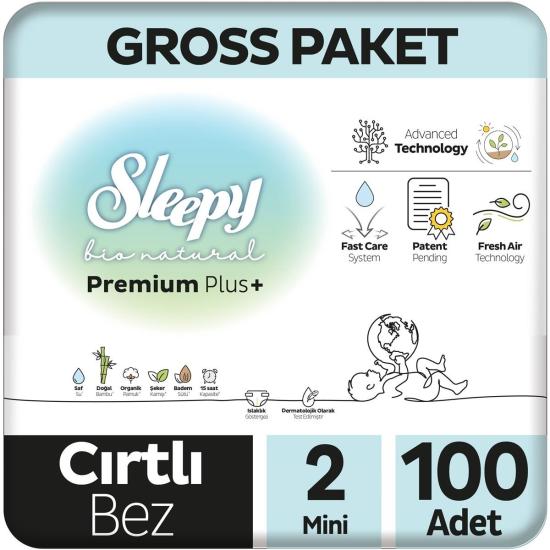 Sleepy Bio Natural Premium Plus Gross Paket Bebek Bezi 2 Numara Mini 100 Adet