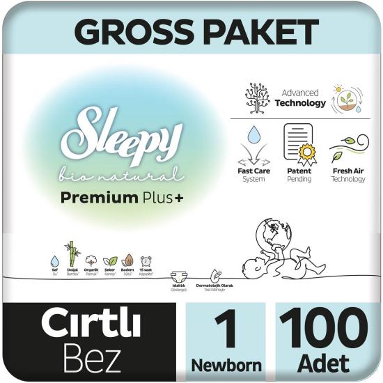 Sleepy Bio Natural Premium Plus Gross Paket Bebek Bezi 1 Numara Newborn 100 Adet