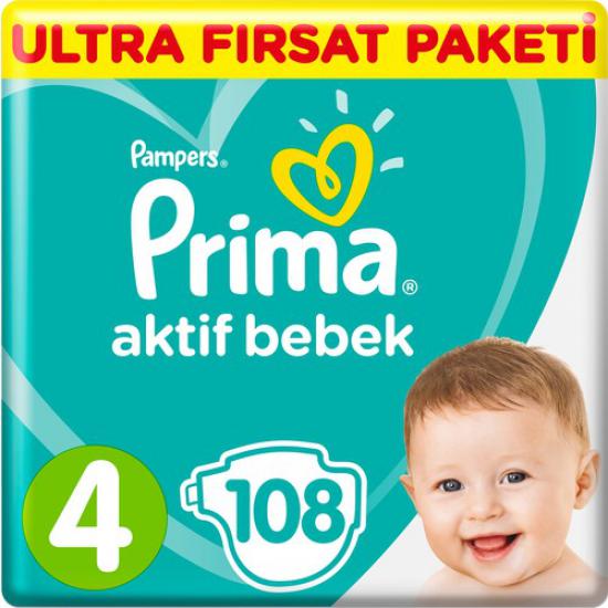 Prima Bebek Bezi Aktif Bebek 4 Beden 108 Adet Maxi Ultra Fırsat Paketi