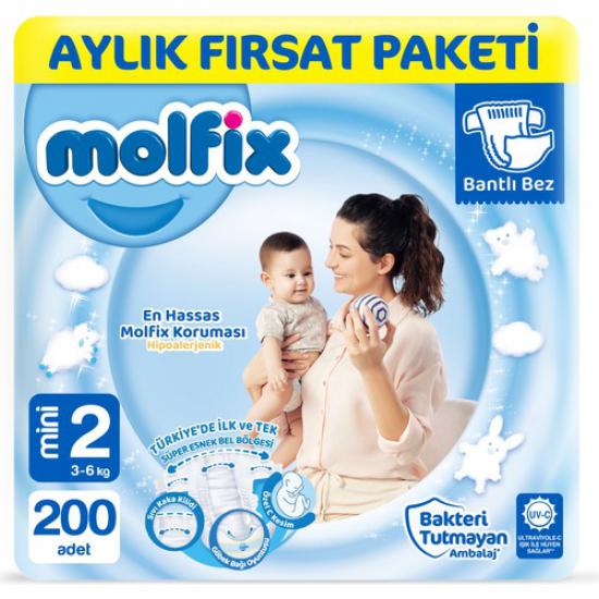 Molfix Bebek Bezi 2 Beden Mini Aylık Fırsat Paketi 200 Adet