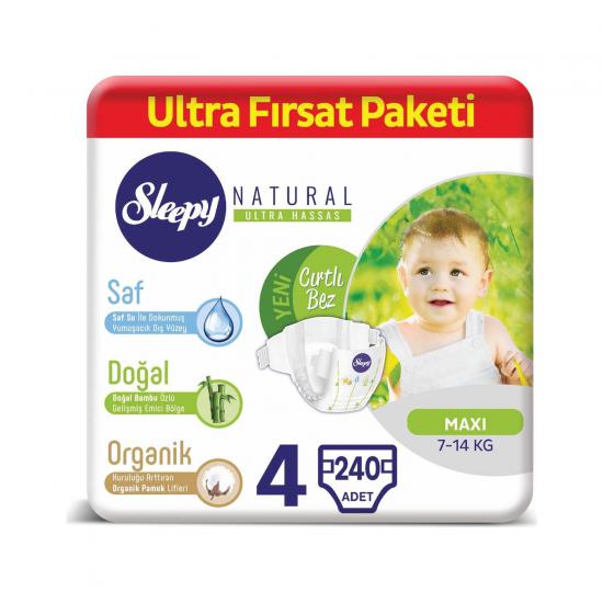 Sleepy Natural Bebek Bezi 4 Numara Maxi Ultra Fırsat Paketi 7 - 14 kg 240 lı